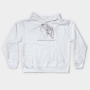 Be yourself love yourself line art Kids Hoodie